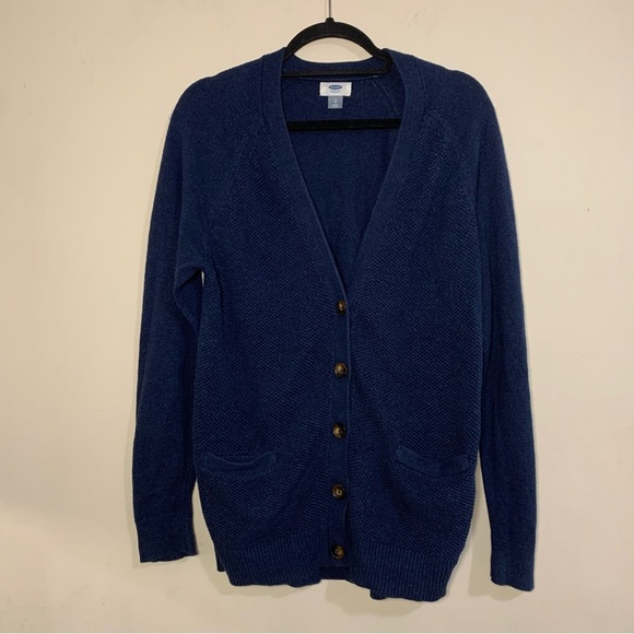 Old Navy Blue Cardigan Sweater V-Neck Ribbed Knit - Picture 1 of 5